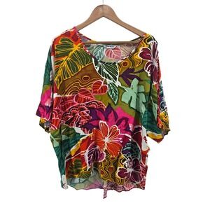Jams World XL Sunrise Blouse Spun Crushed Rayon Art to Wear Hawaii